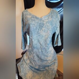 No label blue dress embroidered floral print
